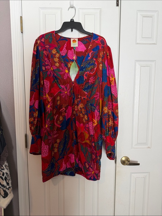 FARM Rio Dresses & Skirts - NEW with tags FARM Rio Red Floral-Print Long-Sleeve Mini Dress